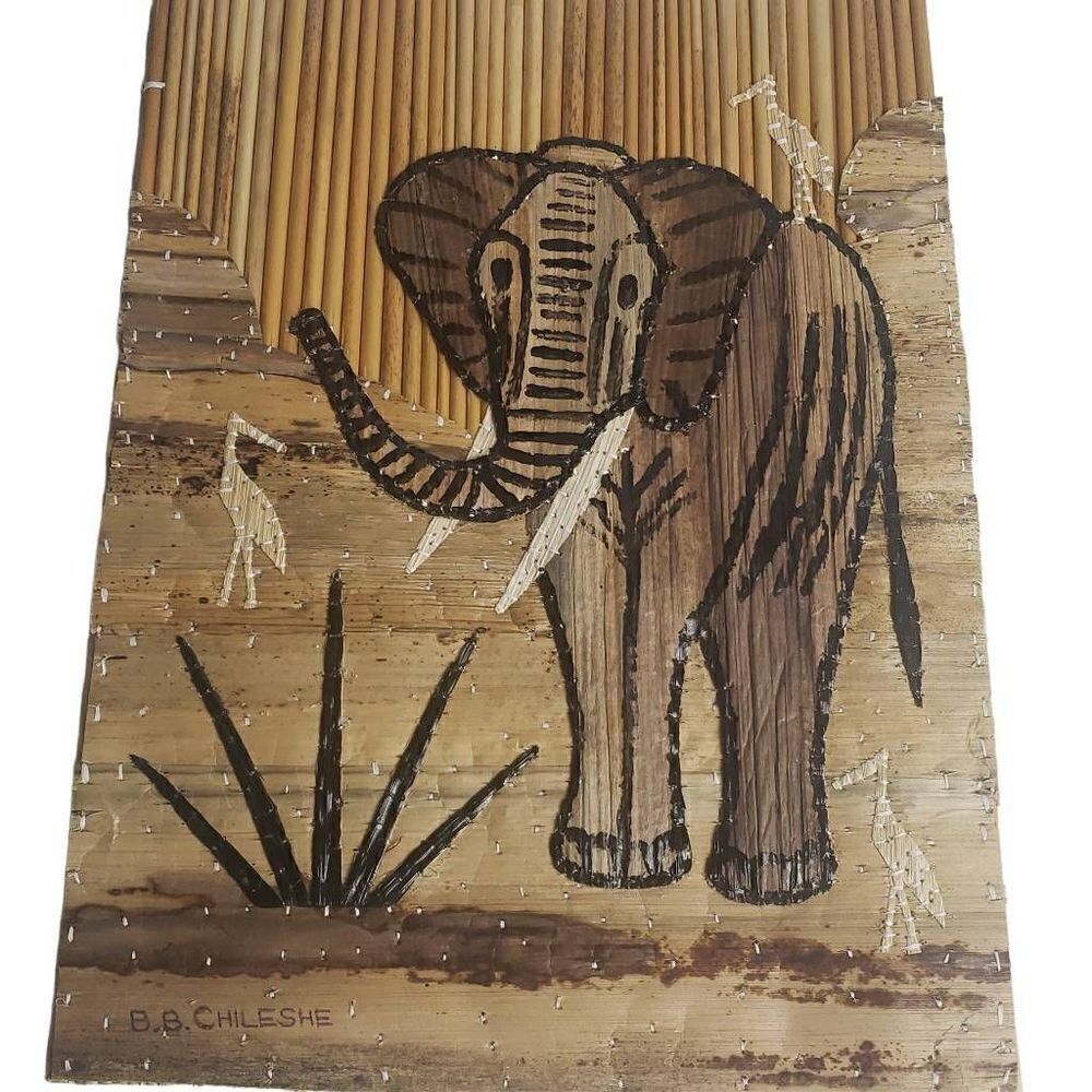 Elephant and Cranes African‎ Art Piece by B.B. Chileshe